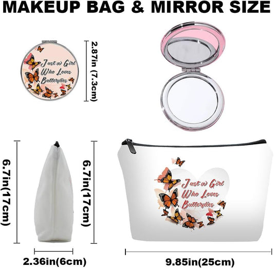 Personalized butterflies love heart Travel Makeup Cosmetic Bag set with Mirror for women girls,brown Butterflies Makeup Bag organizer kit for Travel & Daily Use,Butterfly Gifts for Women Mom - Renee Lane Company