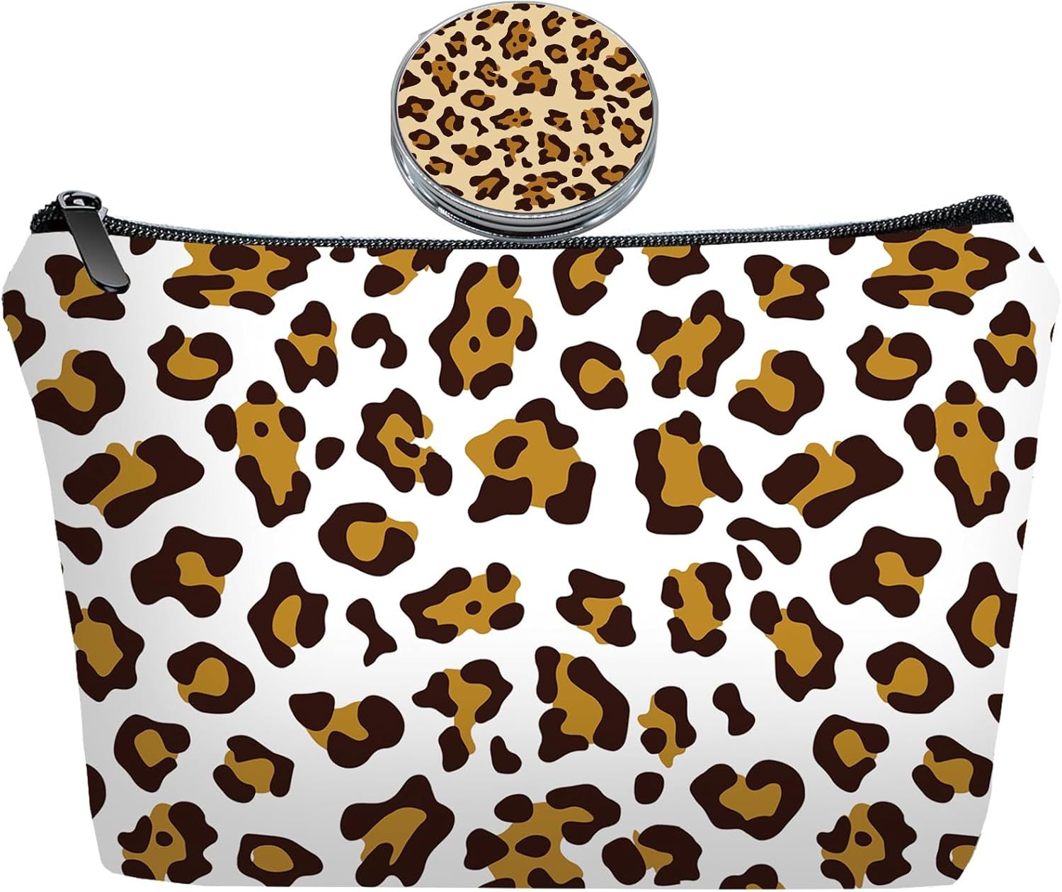 Personalized leopard print Travel Makeup Cosmetic Bag set with Mirror for women girls,Bride Bridesmaid Leopard Pattern Makeup Bag organizer kit for Travel & Daily Use,Leopard Gifts for Mom Girls - Renee Lane Company