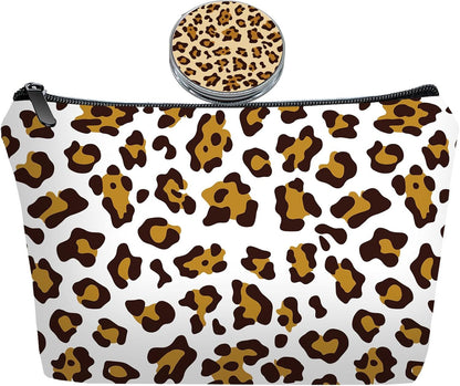 Personalized leopard print Travel Makeup Cosmetic Bag set with Mirror for women girls,Bride Bridesmaid Leopard Pattern Makeup Bag organizer kit for Travel & Daily Use,Leopard Gifts for Mom Girls - Renee Lane Company