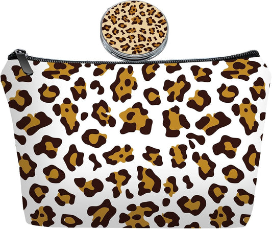 Personalized leopard print Travel Makeup Cosmetic Bag set with Mirror for women girls,Bride Bridesmaid Leopard Pattern Makeup Bag organizer kit for Travel & Daily Use,Leopard Gifts for Mom Girls - Renee Lane Company