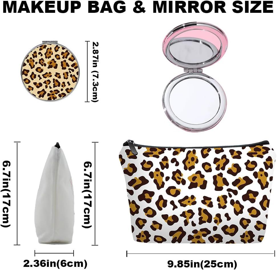 Personalized leopard print Travel Makeup Cosmetic Bag set with Mirror for women girls,Bride Bridesmaid Leopard Pattern Makeup Bag organizer kit for Travel & Daily Use,Leopard Gifts for Mom Girls - Renee Lane Company