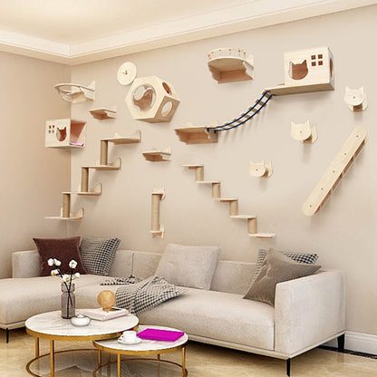 Pet Cat Climbing Frame Wall Type Solid Wood Wall Hanging Platform Ladder Pets Accessories - Renee Lane Company