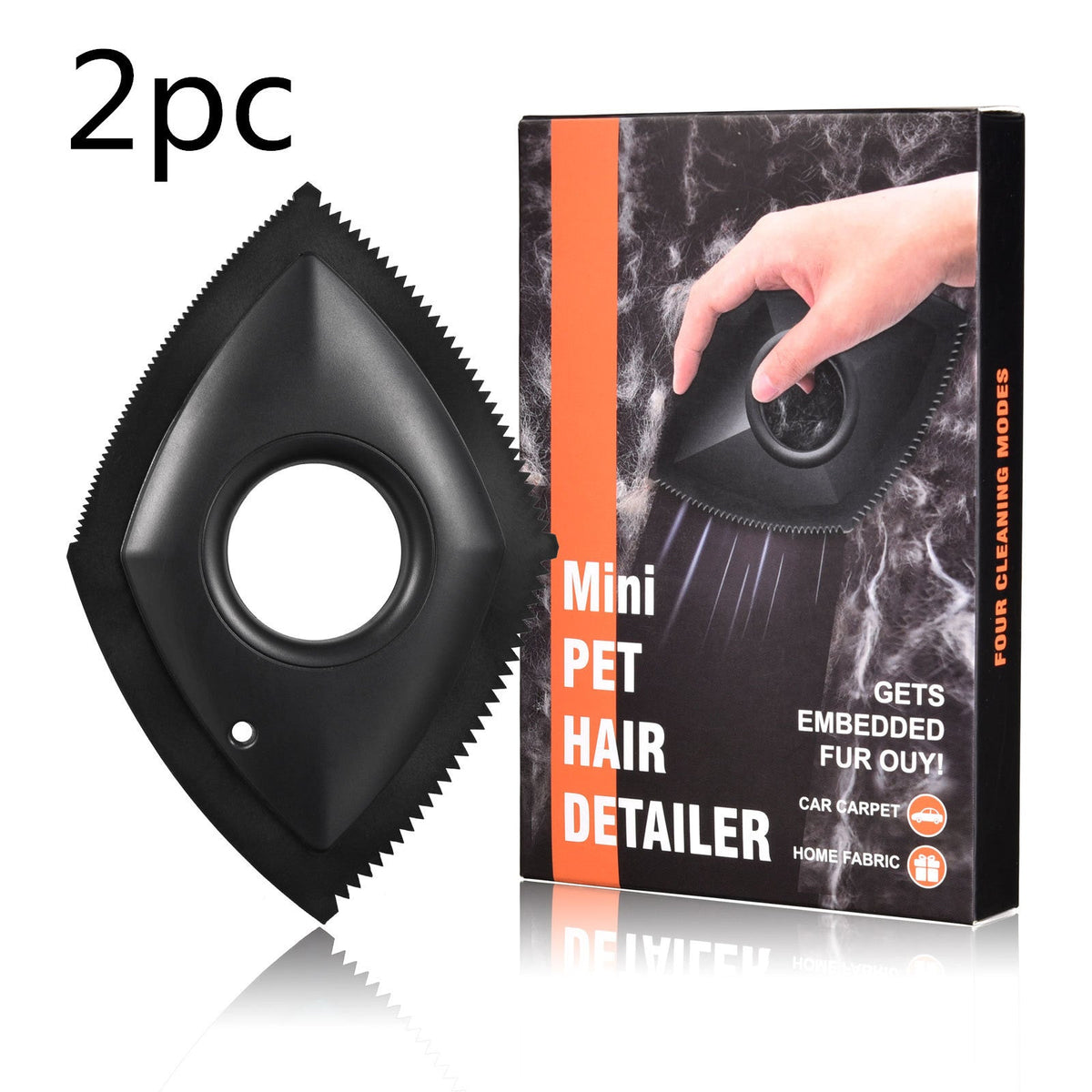 2-piece black pet hair remover detailer set, each tool has a serrated edge