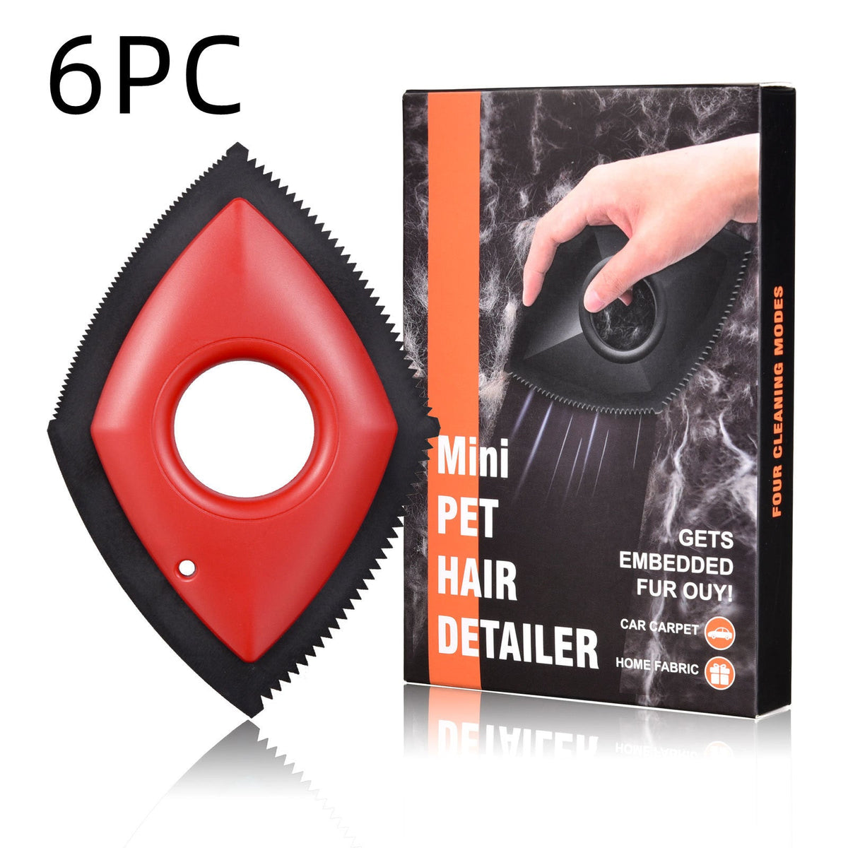 6-pack mini pet hair remover tool, red scraper head with sawtooth edge