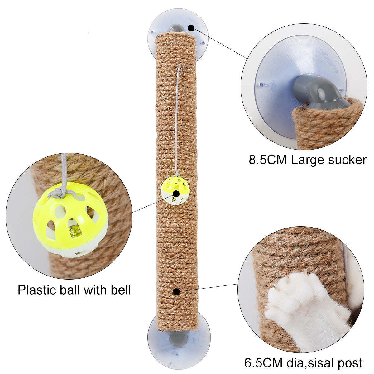 Pet Life 'Stick N' Claw' Sisal Rope and Toy Suction Cup Stick Shaped Cat Scratcher - Renee Lane Company