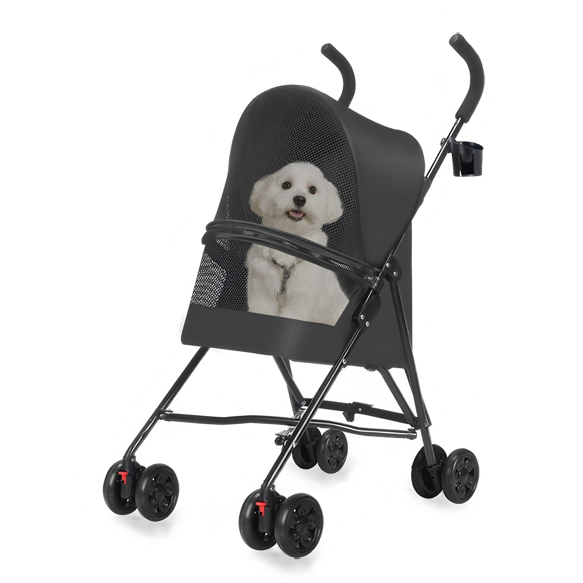 Pet Stroller for Small Dogs Cats with Mesh Ventilation, Lightweight Foldable Design, Cup Holder, Black - Renee Lane Company
