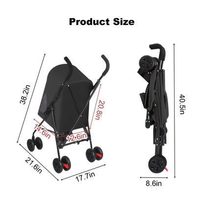 Pet Stroller for Small Dogs Cats with Mesh Ventilation, Lightweight Foldable Design, Cup Holder, Black - Renee Lane Company