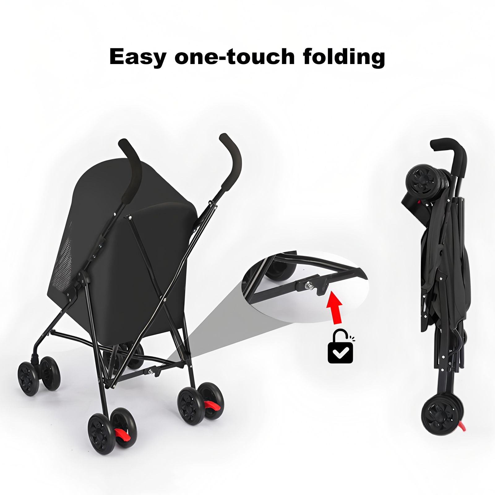 Pet Stroller for Small Dogs Cats with Mesh Ventilation, Lightweight Foldable Design, Cup Holder, Black - Renee Lane Company