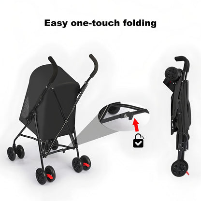 Pet Stroller for Small Dogs Cats with Mesh Ventilation, Lightweight Foldable Design, Cup Holder, Black - Renee Lane Company