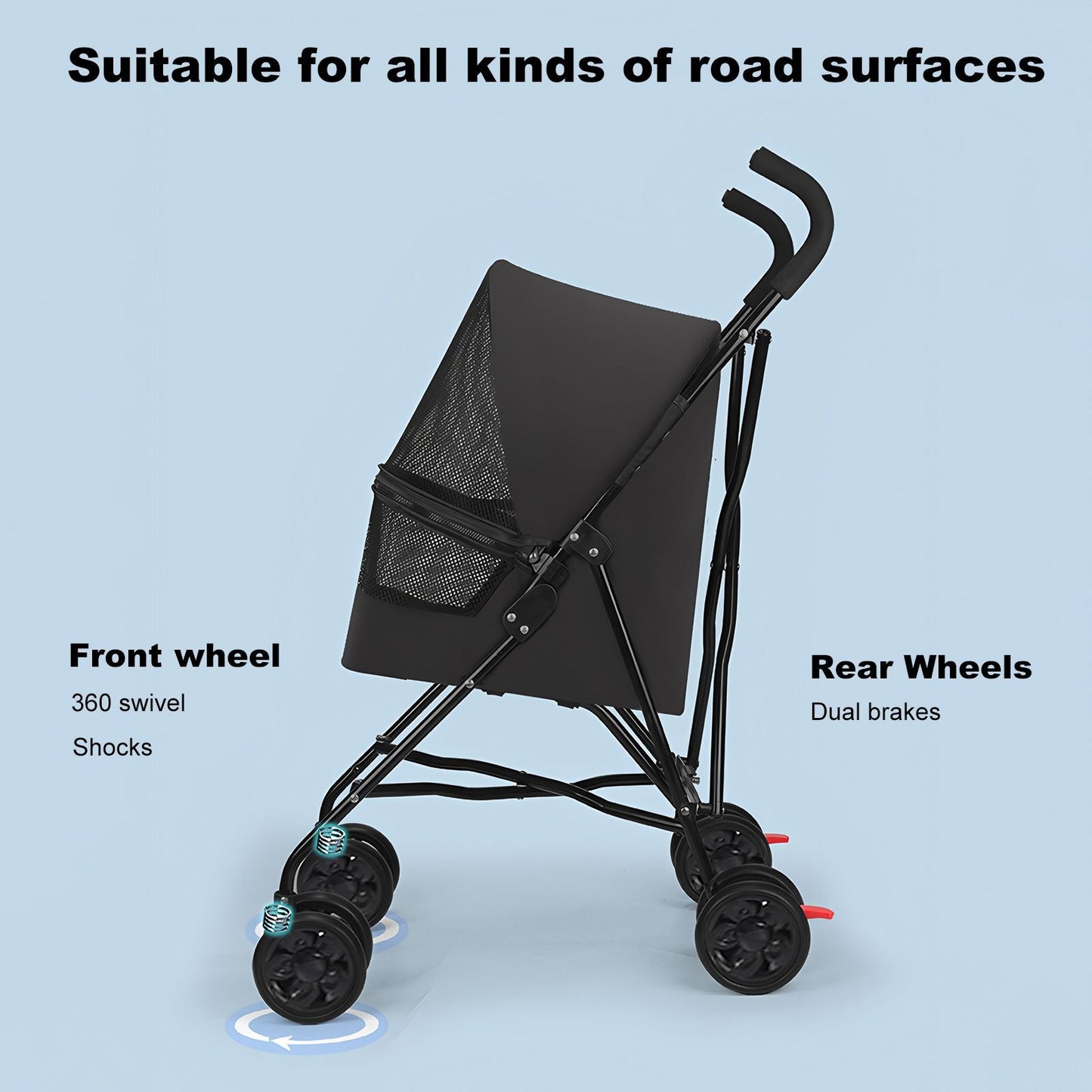 Pet Stroller for Small Dogs Cats with Mesh Ventilation, Lightweight Foldable Design, Cup Holder, Black - Renee Lane Company