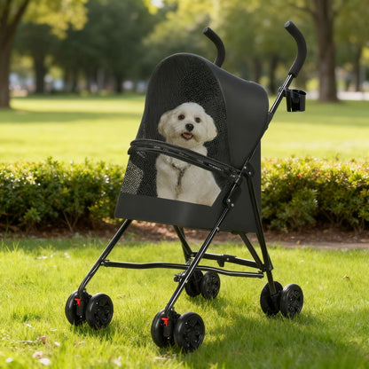 Pet Stroller for Small Dogs Cats with Mesh Ventilation, Lightweight Foldable Design, Cup Holder, Black - Renee Lane Company