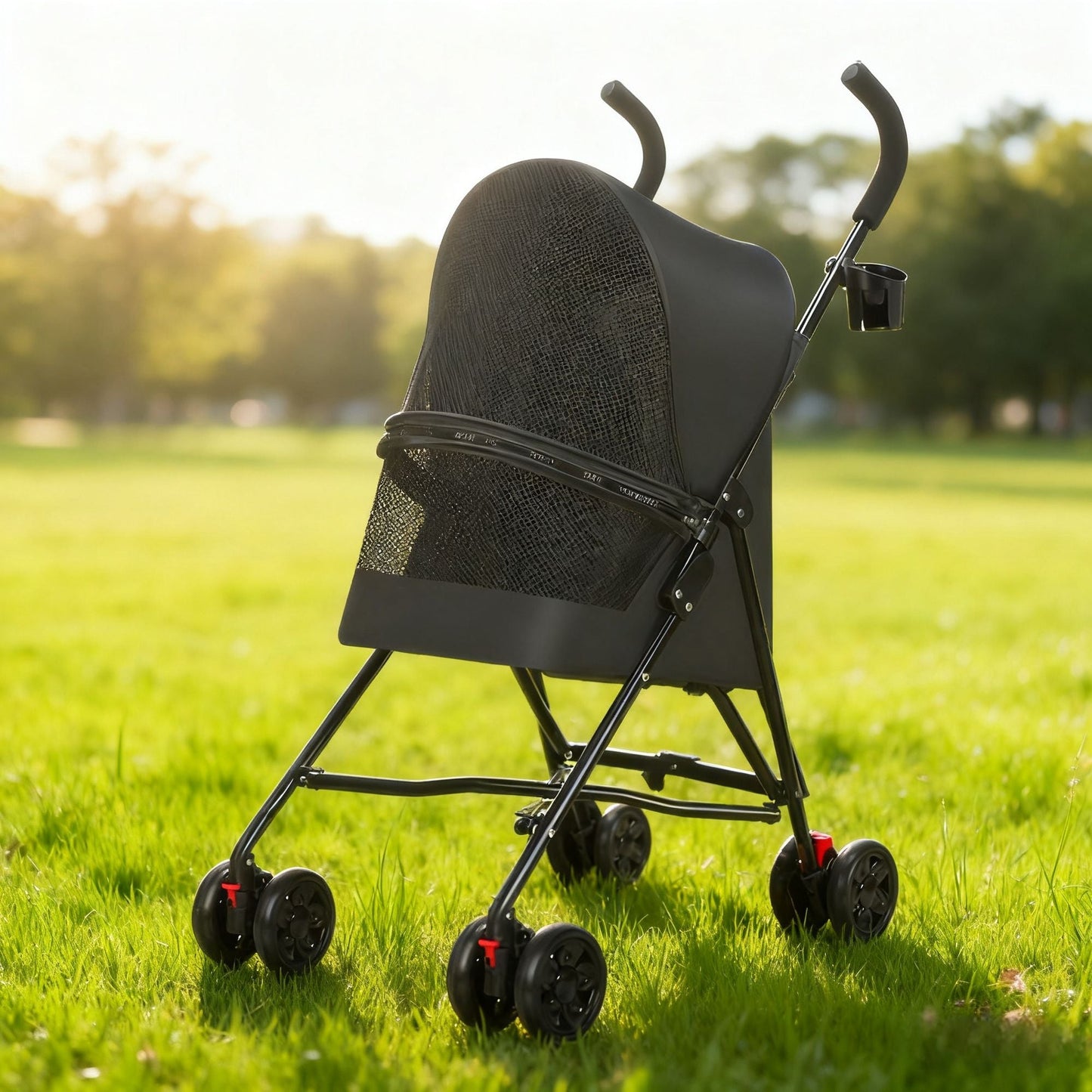 Pet Stroller for Small Dogs Cats with Mesh Ventilation, Lightweight Foldable Design, Cup Holder, Black - Renee Lane Company