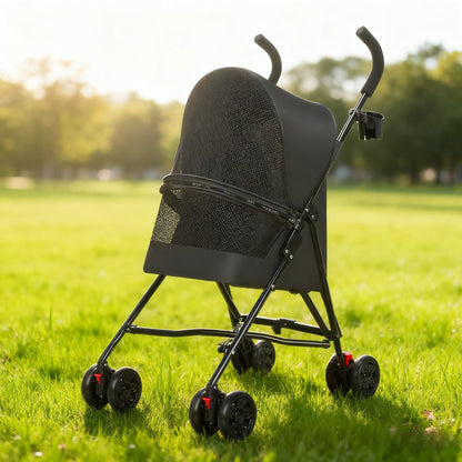 Pet Stroller for Small Dogs Cats with Mesh Ventilation, Lightweight Foldable Design, Cup Holder, Black - Renee Lane Company