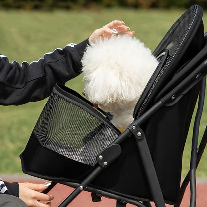 Pet Stroller for Small Dogs Cats with Mesh Ventilation, Lightweight Foldable Design, Cup Holder, Black - Renee Lane Company