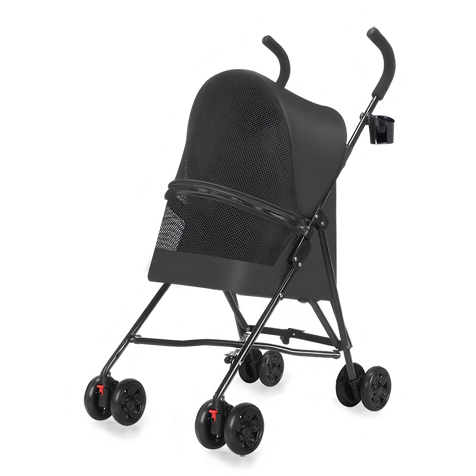 Pet Stroller for Small Dogs Cats with Mesh Ventilation, Lightweight Foldable Design, Cup Holder, Black - Renee Lane Company