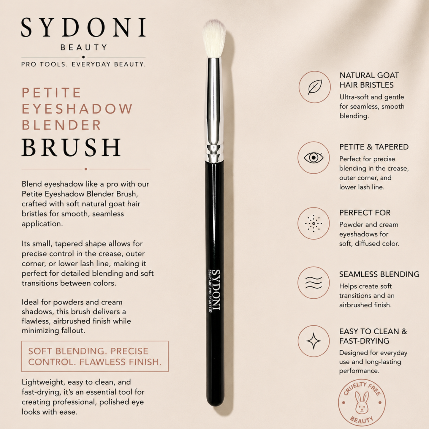 SYDONI PETITE EYESHADOW BLENDER BRUSH -Goat Hair Bristles - Renee Lane Company