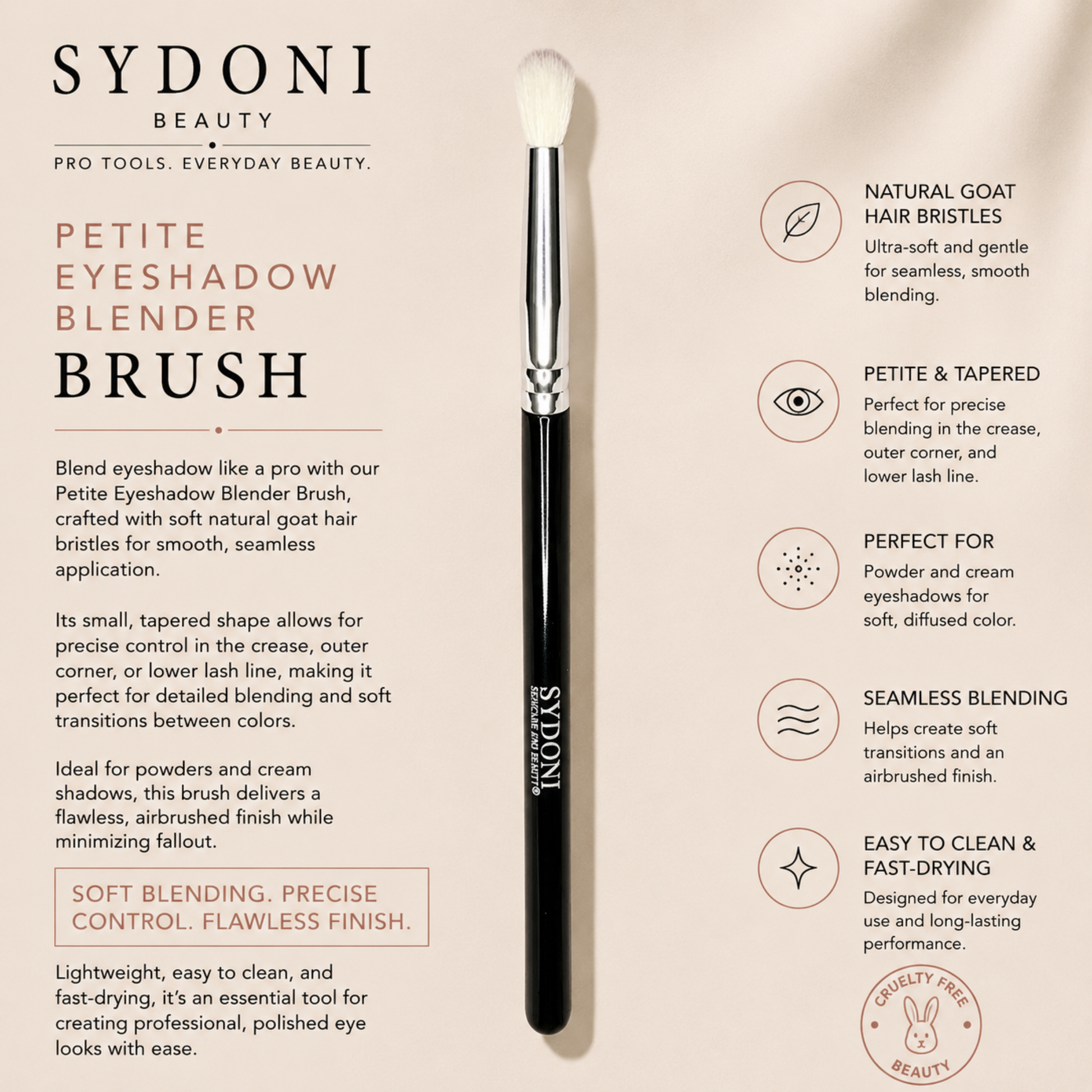 SYDONI PETITE EYESHADOW BLENDER BRUSH -Goat Hair Bristles - Renee Lane Company