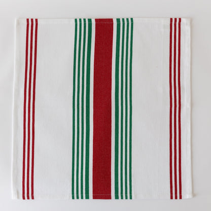 Striped cloth napkin with vertical stripes in red, green, and white