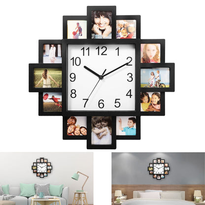 Photo Frame Clock Picture Collage 12-Picture Display Wall Clock Photowall Wall Hanging Home Decor - Renee Lane Company