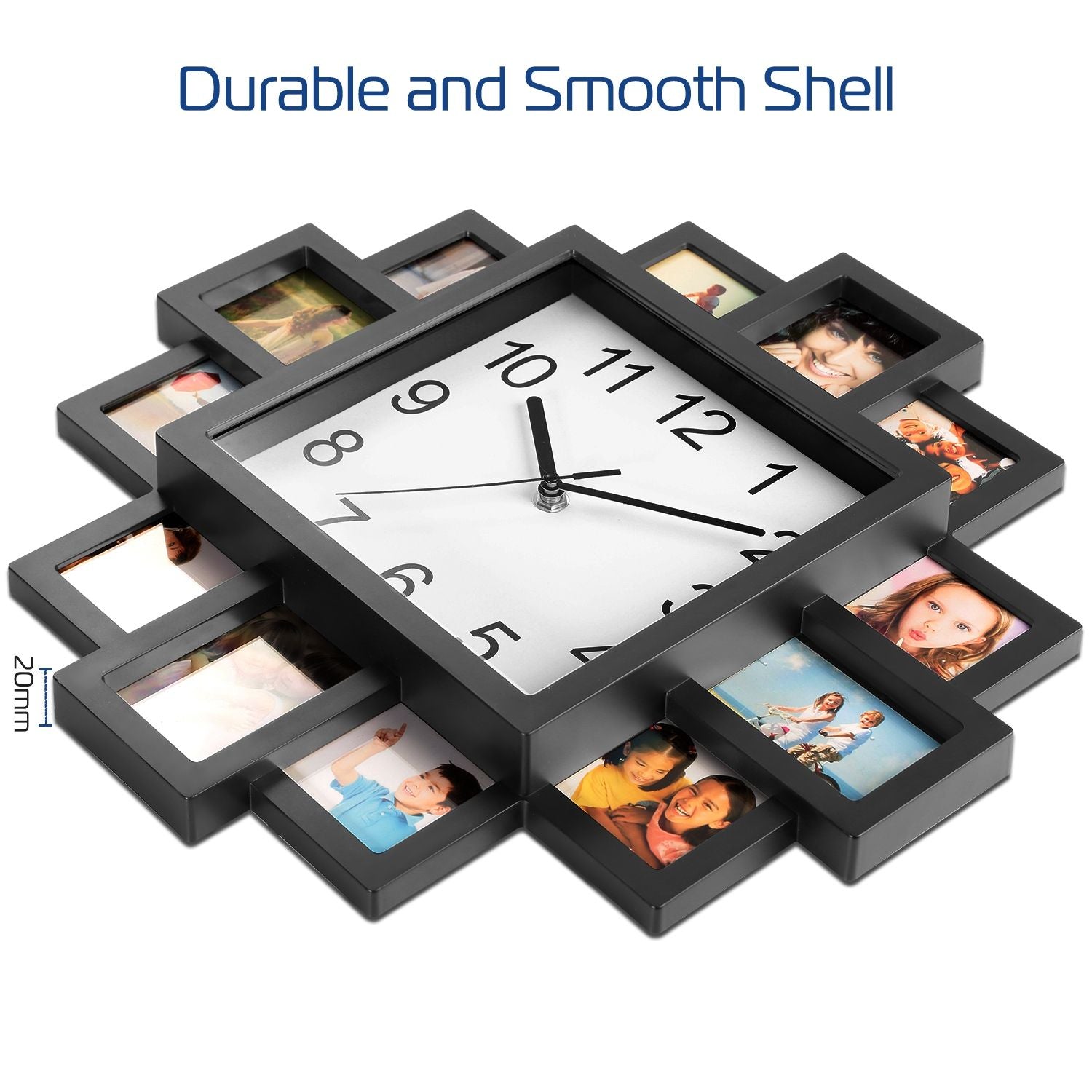 Photo Frame Clock Picture Collage 12-Picture Display Wall Clock Photowall Wall Hanging Home Decor - Renee Lane Company