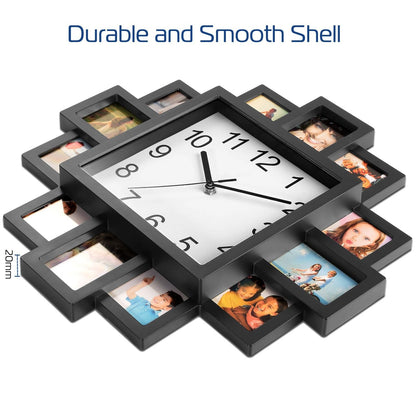 Photo Frame Clock Picture Collage 12-Picture Display Wall Clock Photowall Wall Hanging Home Decor - Renee Lane Company