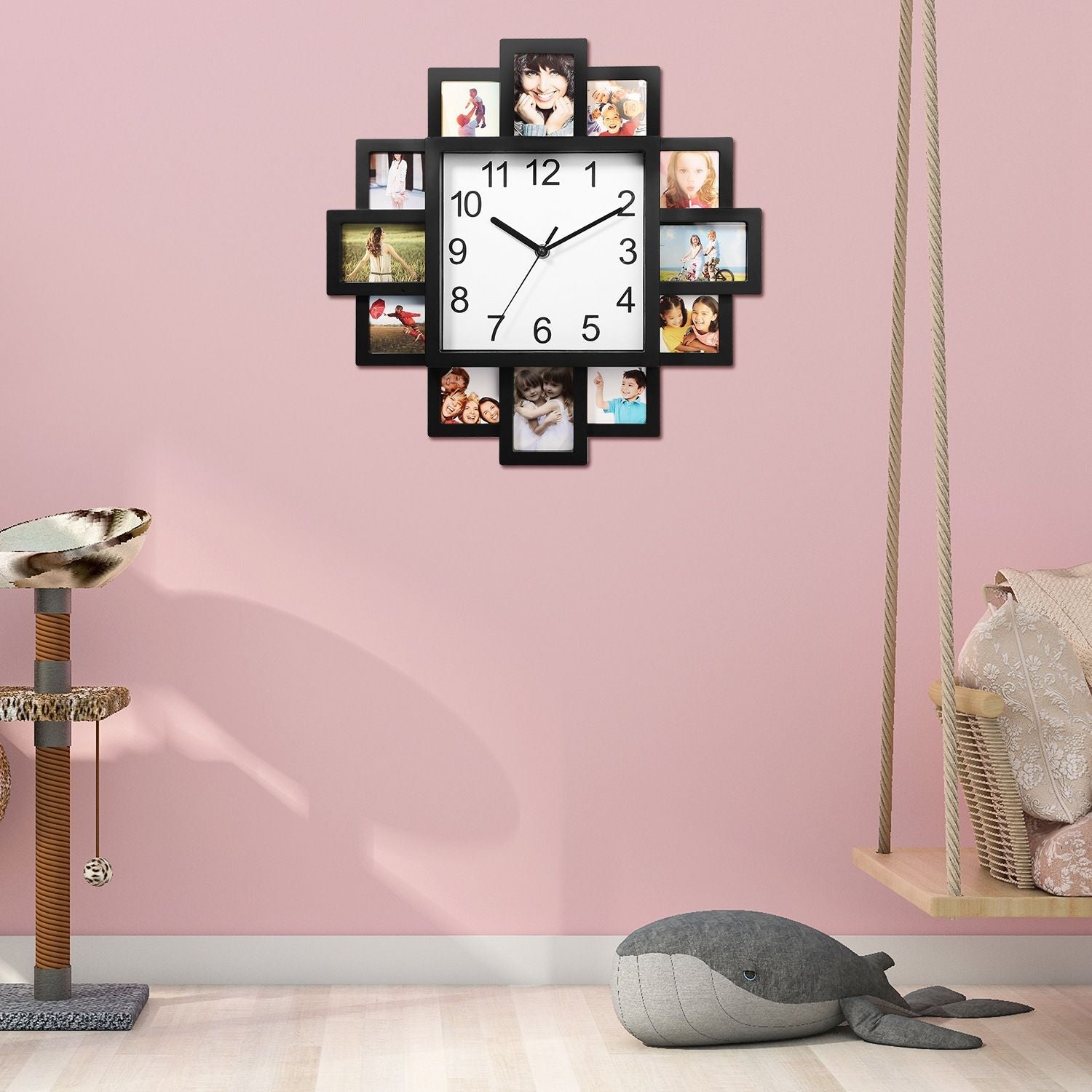 Photo Frame Clock Picture Collage 12-Picture Display Wall Clock Photowall Wall Hanging Home Decor - Renee Lane Company