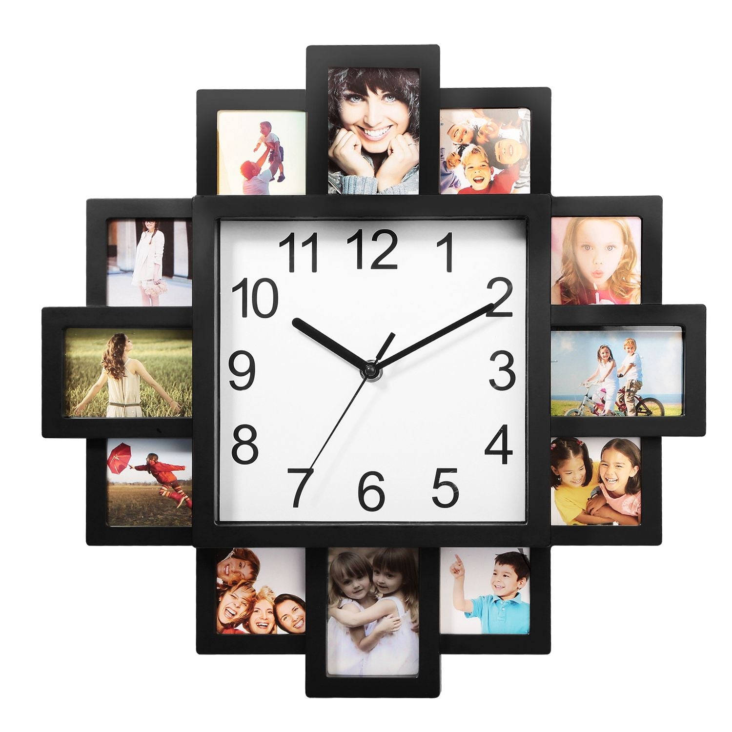 Photo Frame Clock Picture Collage 12-Picture Display Wall Clock Photowall Wall Hanging Home Decor - Renee Lane Company