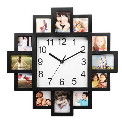 Photo Frame Clock Picture Collage 12-Picture Display Wall Clock Photowall Wall Hanging Home Decor - Renee Lane Company