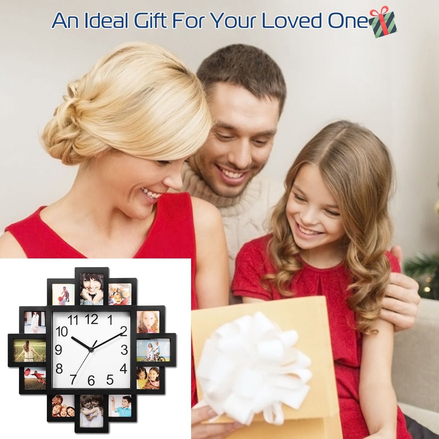Photo Frame Clock Picture Collage 12-Picture Display Wall Clock Photowall Wall Hanging Home Decor - Renee Lane Company
