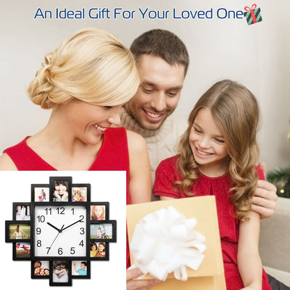 Photo Frame Clock Picture Collage 12-Picture Display Wall Clock Photowall Wall Hanging Home Decor - Renee Lane Company