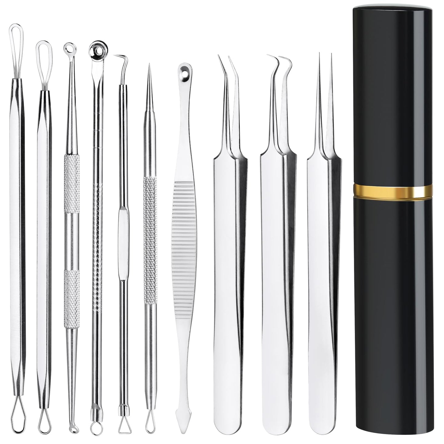 Pimple Popper Tool Kit10 Pcs Professional Blackhead Remover Comedones Extractor for Easy Removal for PimplesBlackheadsZit Removing Facial and Nose Acne Removal Kit with Metal Box (Silver) - Renee Lane Company