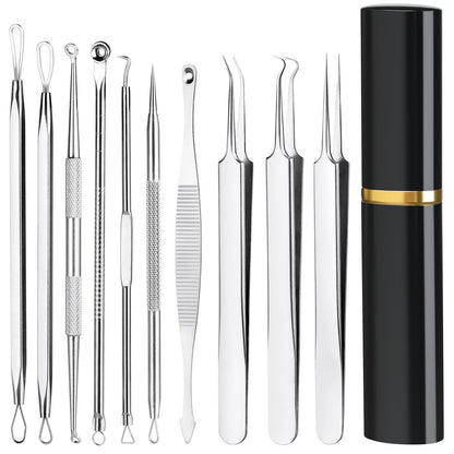 Pimple Popper Tool Kit10 Pcs Professional Blackhead Remover Comedones Extractor for Easy Removal for PimplesBlackheadsZit Removing Facial and Nose Acne Removal Kit with Metal Box (Silver) - Renee Lane Company