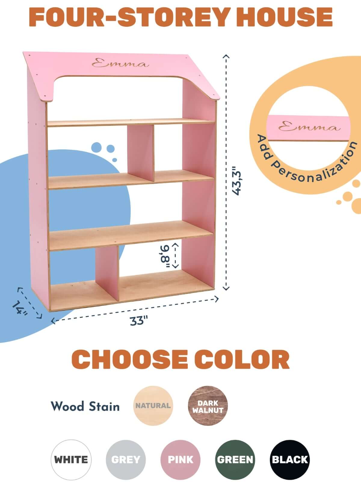 Pink Dollhouse Bookcase - Renee Lane Company