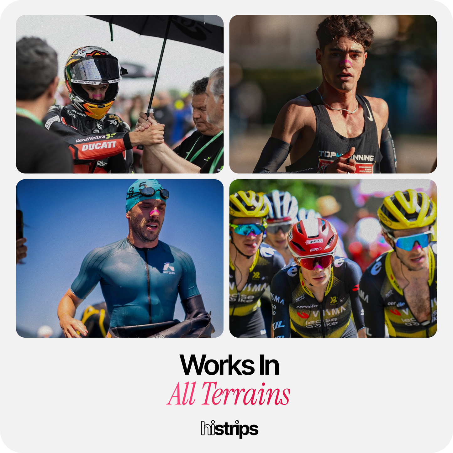 Athletes collage promoting pink nasal strips