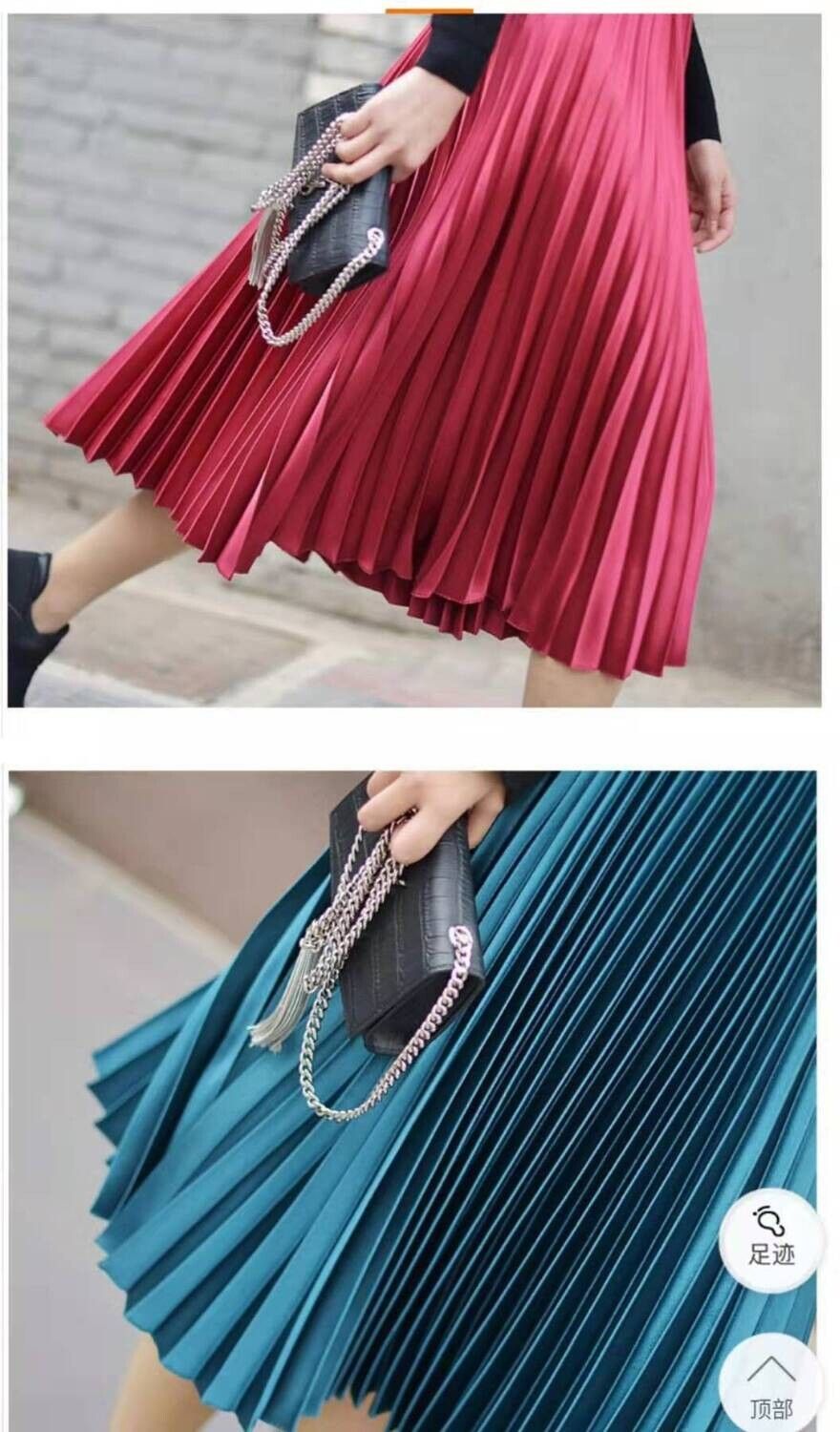 Pleated Silk Chic Long Skirt With Elastic Waist - Renee Lane Company