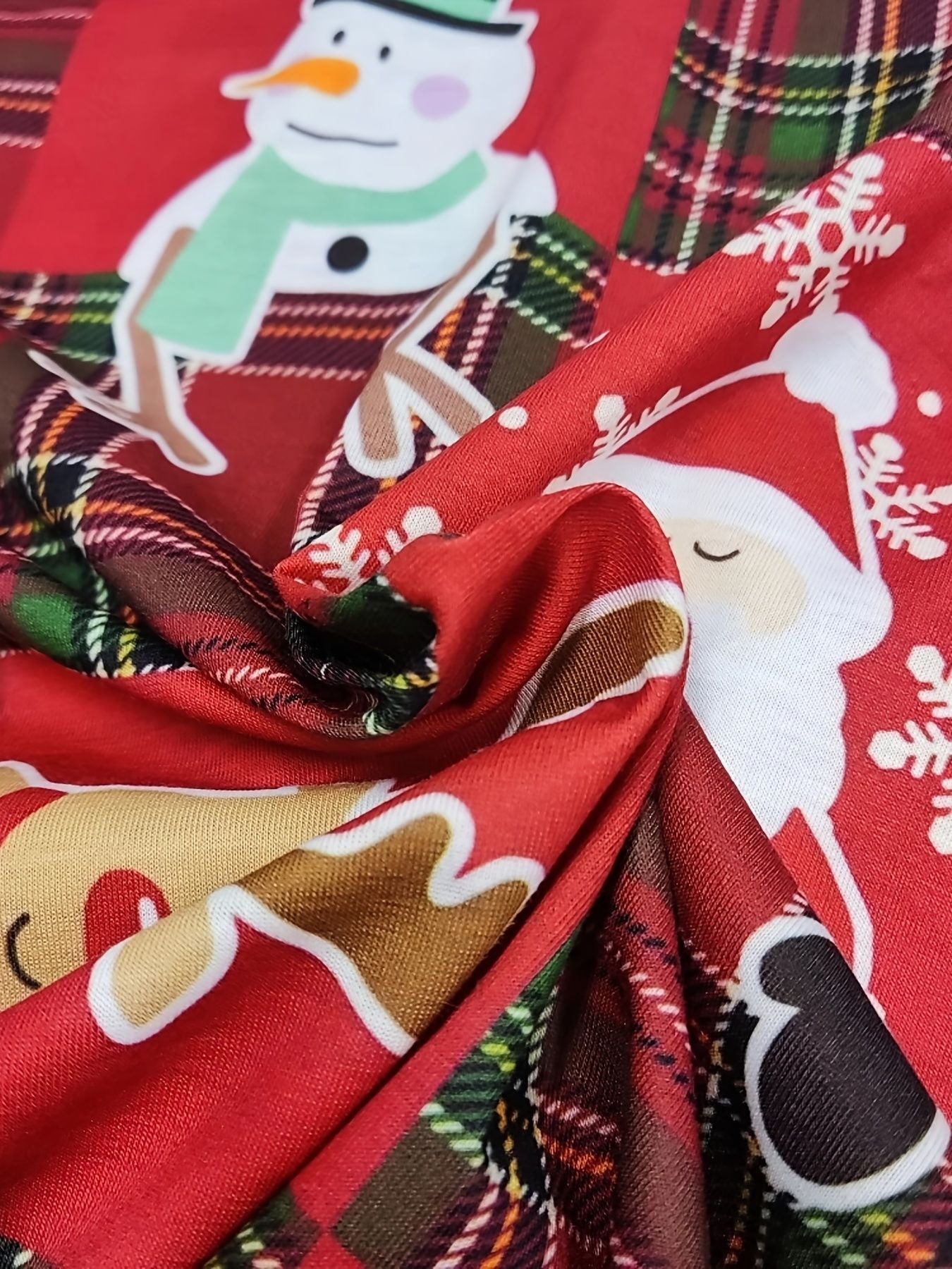 Plus Size Christmas Blouse, Women's Plus Colorblock Santa Claus & Snowman Print Long Sleeve Notched Neck Slight Stretch Henley Shirt - Renee Lane Company