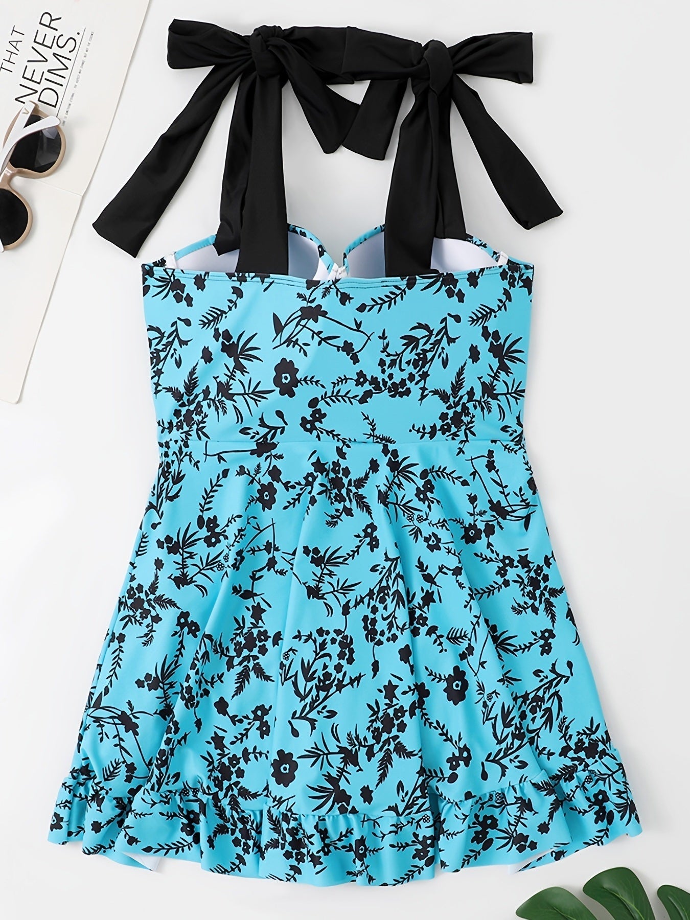 Plus Size Floral Print Knot Strap One Piece Swimsuit; Women's Plus High Stretch Fashion One Piece Beachwear - Renee Lane Company