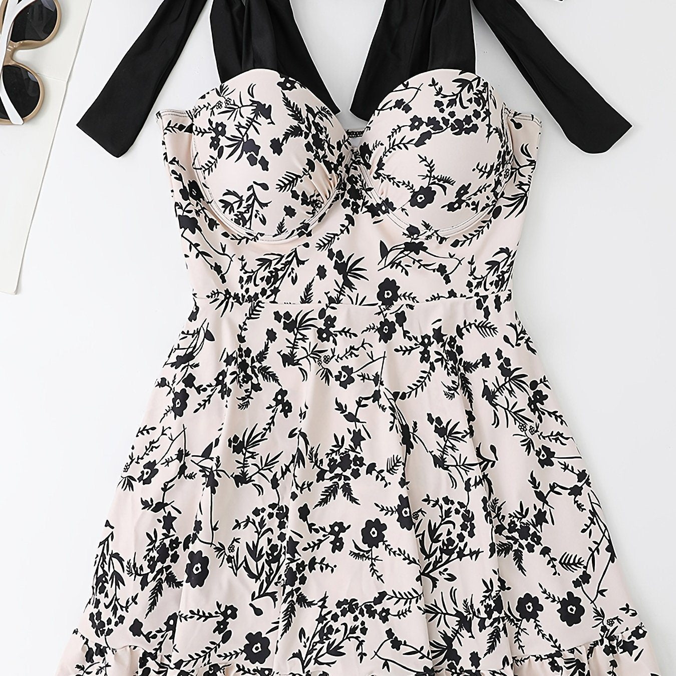 Plus Size Floral Print Knot Strap One Piece Swimsuit; Women's Plus High Stretch Fashion One Piece Beachwear - Renee Lane Company