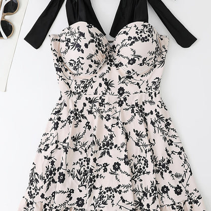 Plus Size Floral Print Knot Strap One Piece Swimsuit; Women's Plus High Stretch Fashion One Piece Beachwear - Renee Lane Company