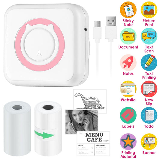 Pocket Wireless Thermal Printer Portable Mini Sticker Maker Machine Rechargeable Inkless Photo Printer for Printing Label Journal Study Notes Memo Photos - Renee Lane Company