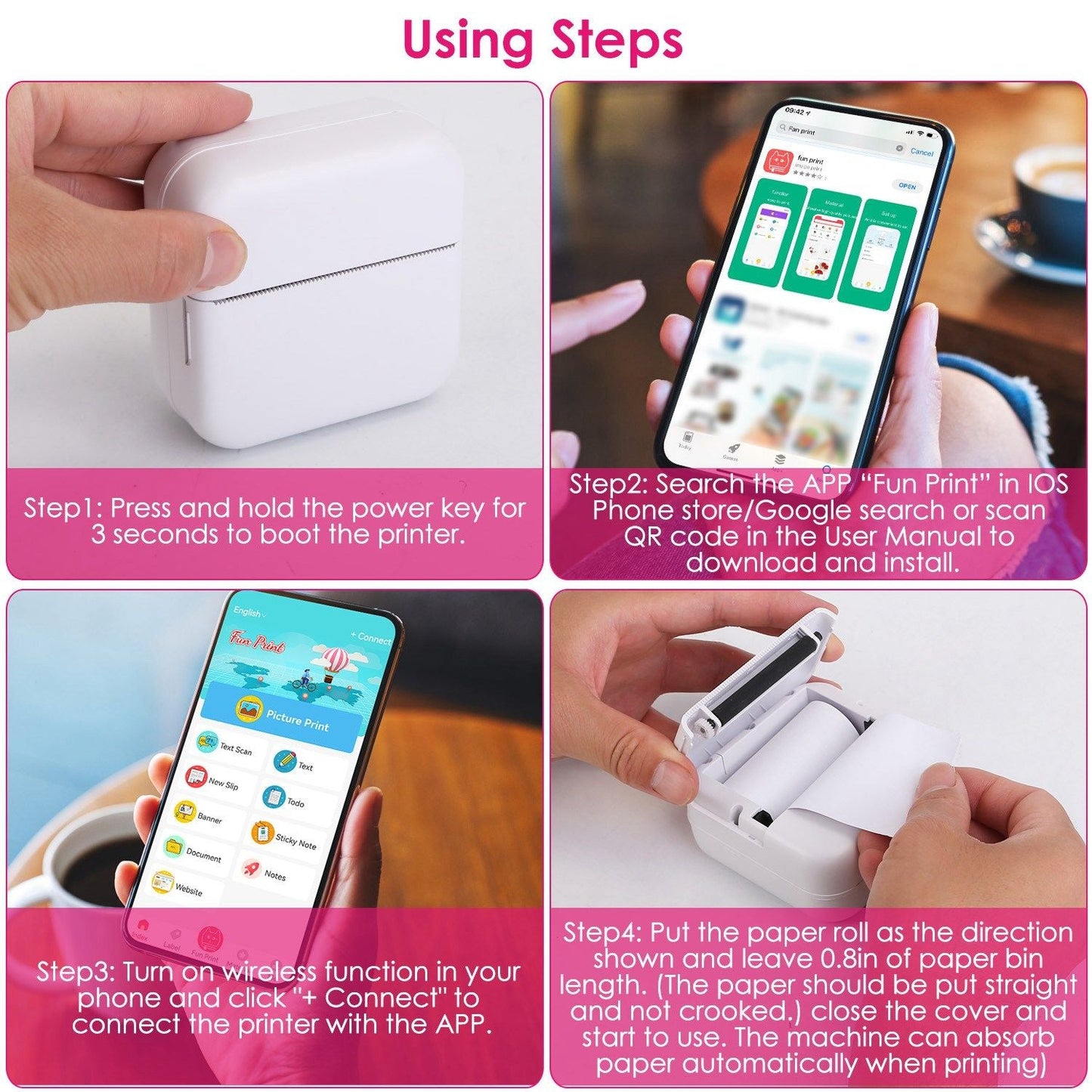 Pocket Wireless Thermal Printer Portable Mini Sticker Maker Machine Rechargeable Inkless Photo Printer for Printing Label Journal Study Notes Memo Photos - Renee Lane Company