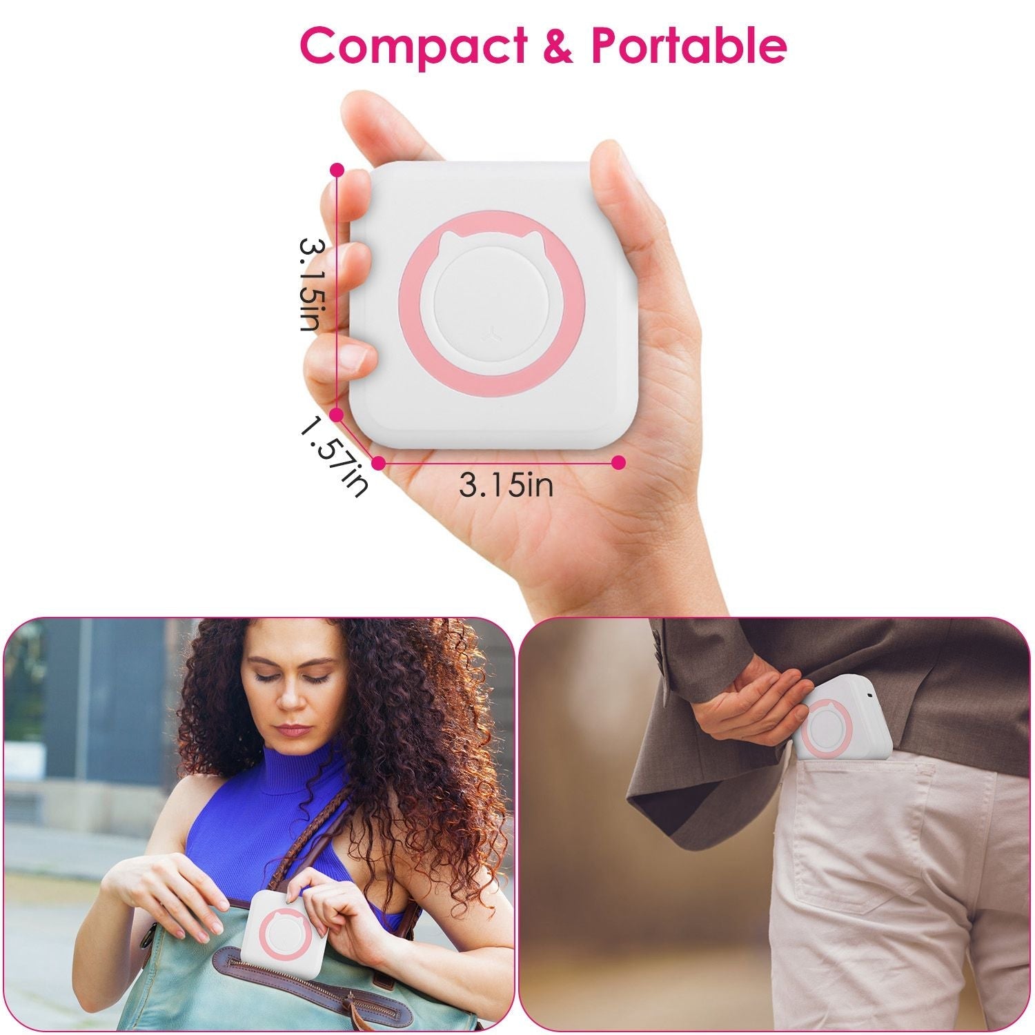 Pocket Wireless Thermal Printer Portable Mini Sticker Maker Machine Rechargeable Inkless Photo Printer for Printing Label Journal Study Notes Memo Photos - Renee Lane Company