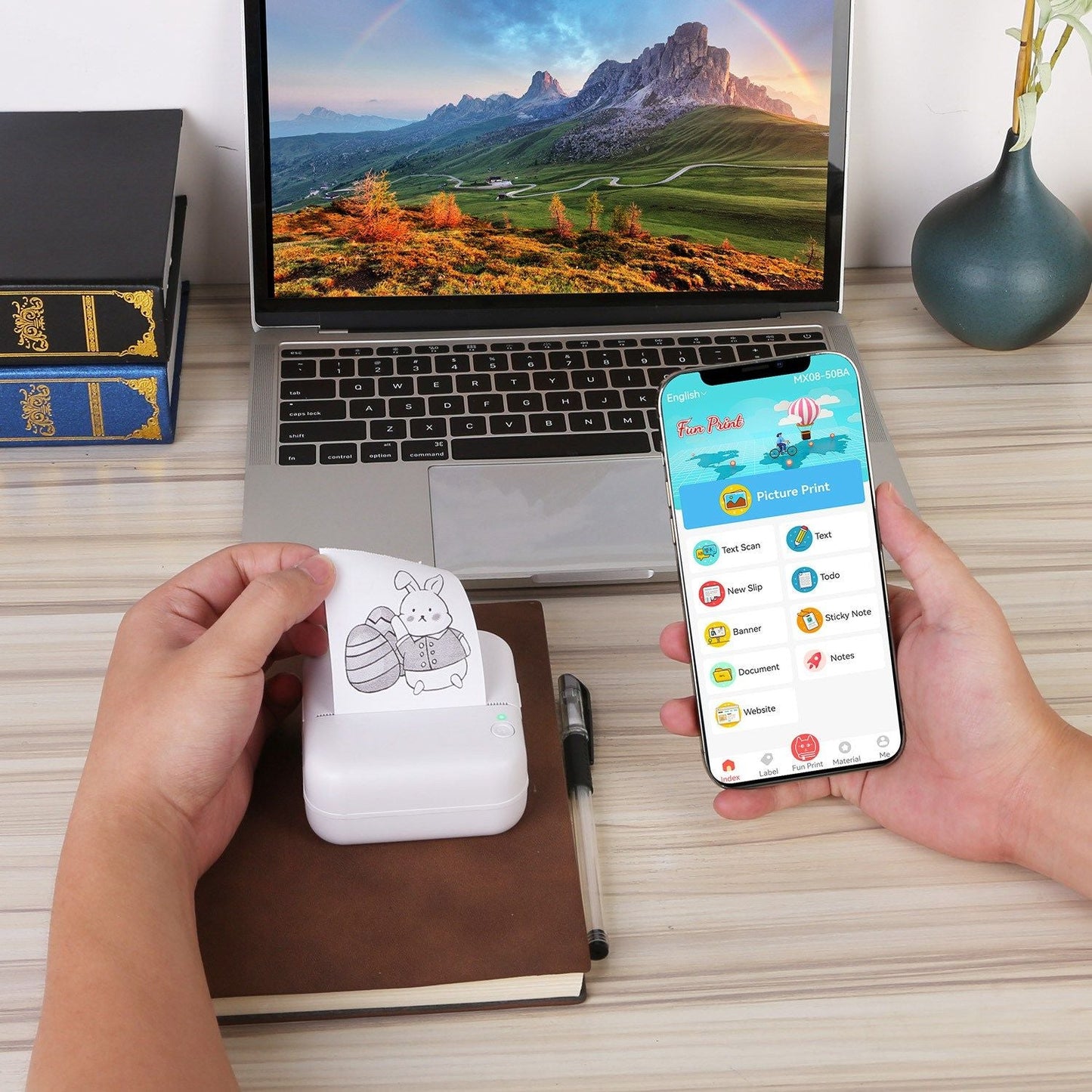 Pocket Wireless Thermal Printer Portable Mini Sticker Maker Machine Rechargeable Inkless Photo Printer for Printing Label Journal Study Notes Memo Photos - Renee Lane Company