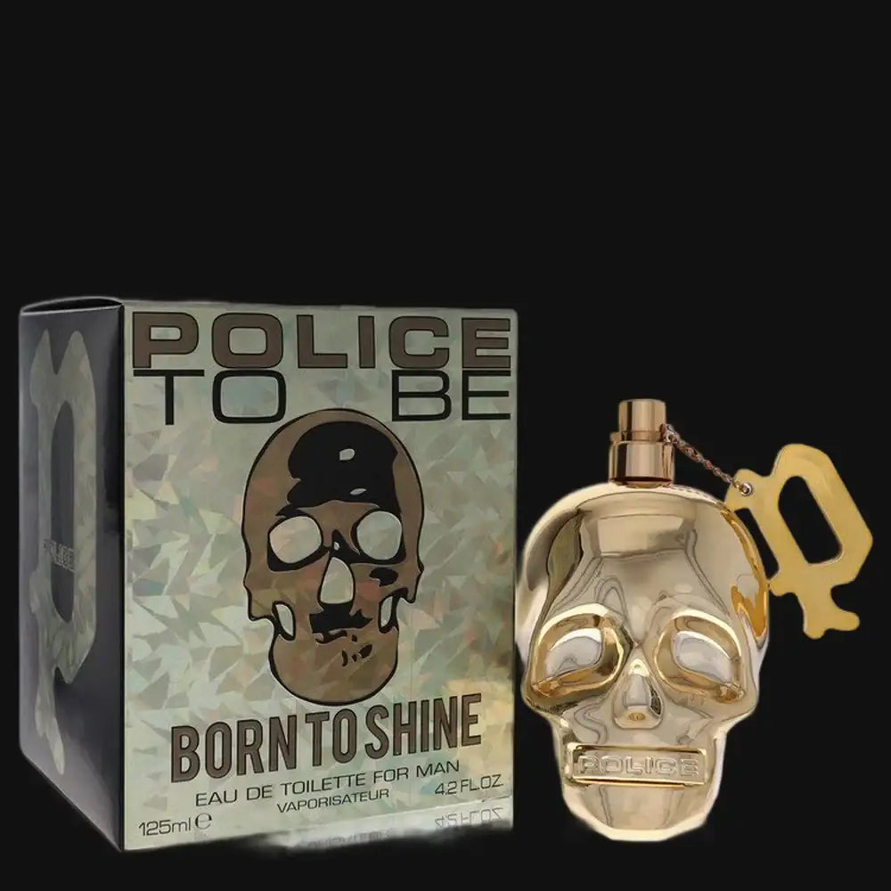 Men's cologne bottle with skull design box, amber glass and gold cap