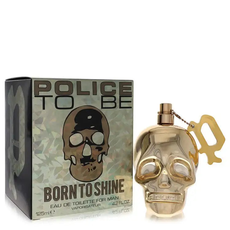 Men's cologne bottle and box set with amber glass skull label and gold cap