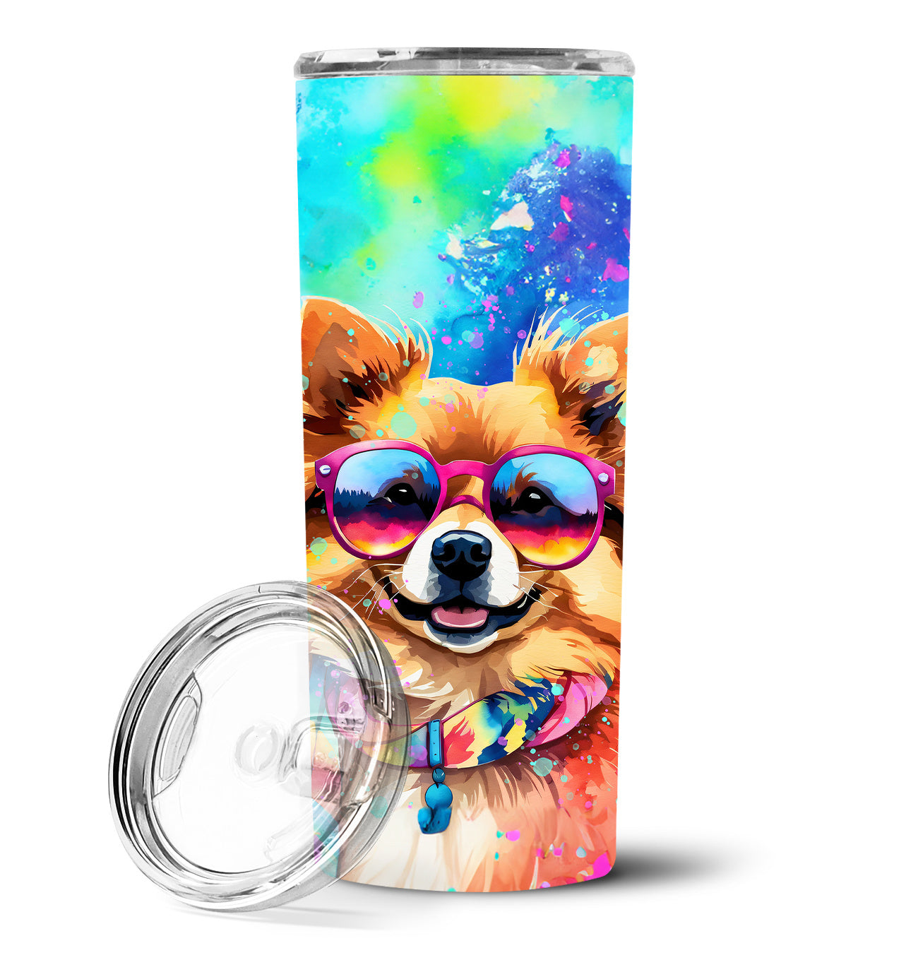 Pomeranian Hippie Dawg Stainless Steel Skinny Tumbler Vacuum Double Walled Reusable Insulated Tumbler Travel Cup for Coffee Cocktails Gift with Lid, 20 oz - Renee Lane Company