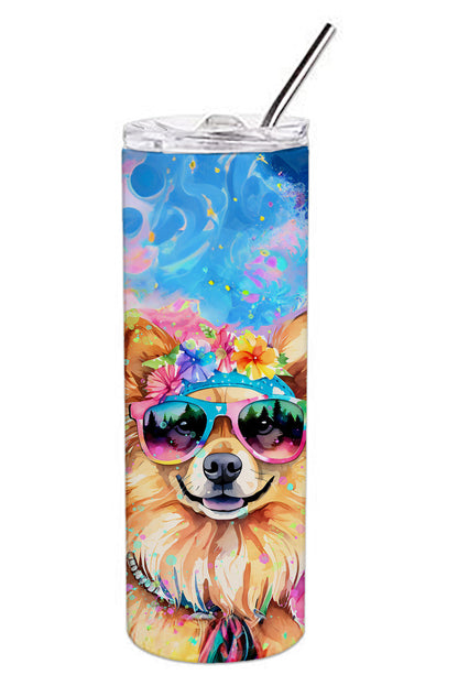 Pomeranian Hippie Dawg Stainless Steel Skinny Tumbler Vacuum Double Walled Reusable Insulated Tumbler Travel Cup for Coffee Cocktails Gift with Lid, 20 oz - Renee Lane Company