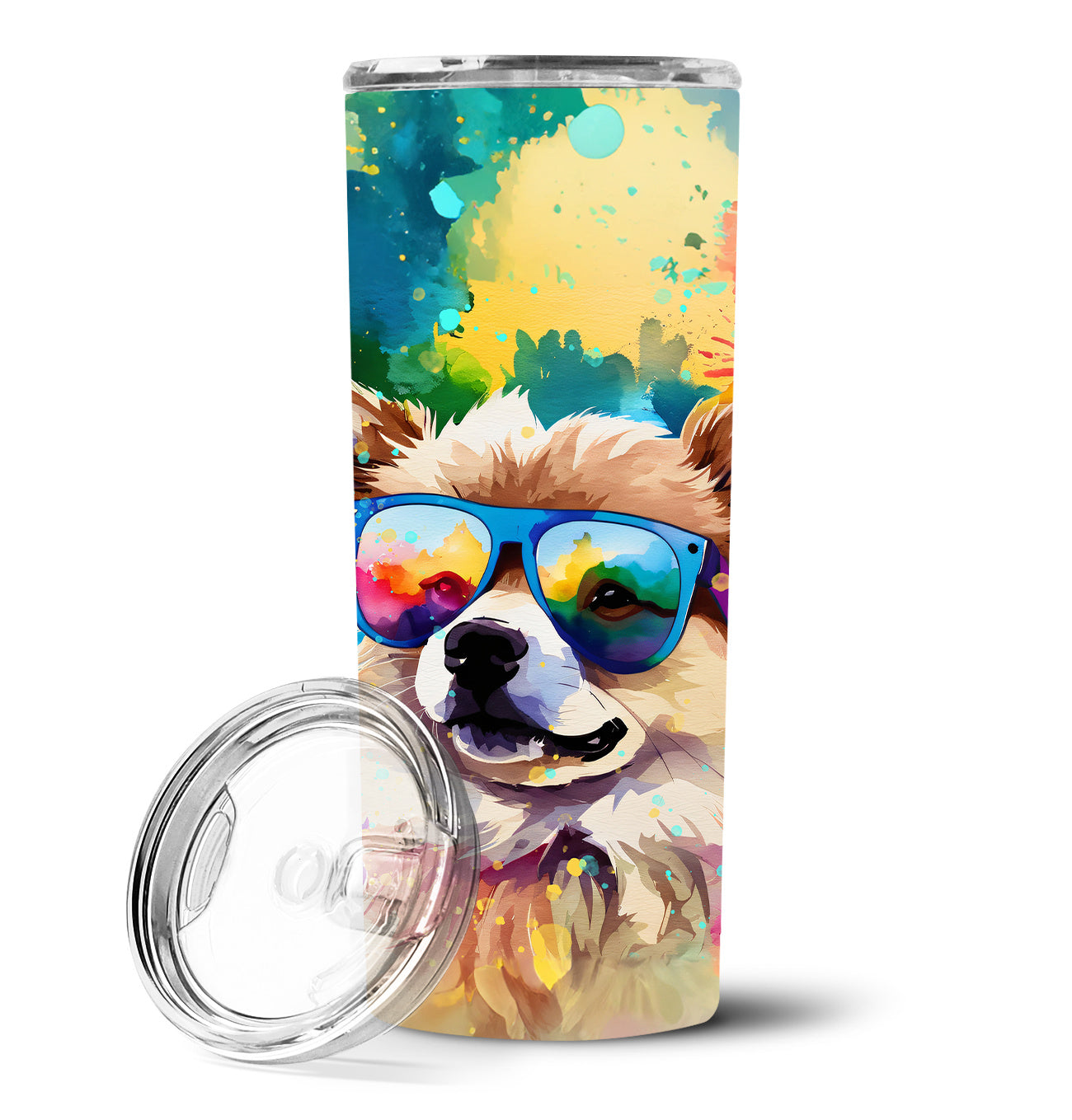 Pomeranian Hippie Dawg Stainless Steel Skinny Tumbler Vacuum Double Walled Reusable Insulated Tumbler Travel Cup for Coffee Cocktails Gift with Lid, 20 oz - Renee Lane Company