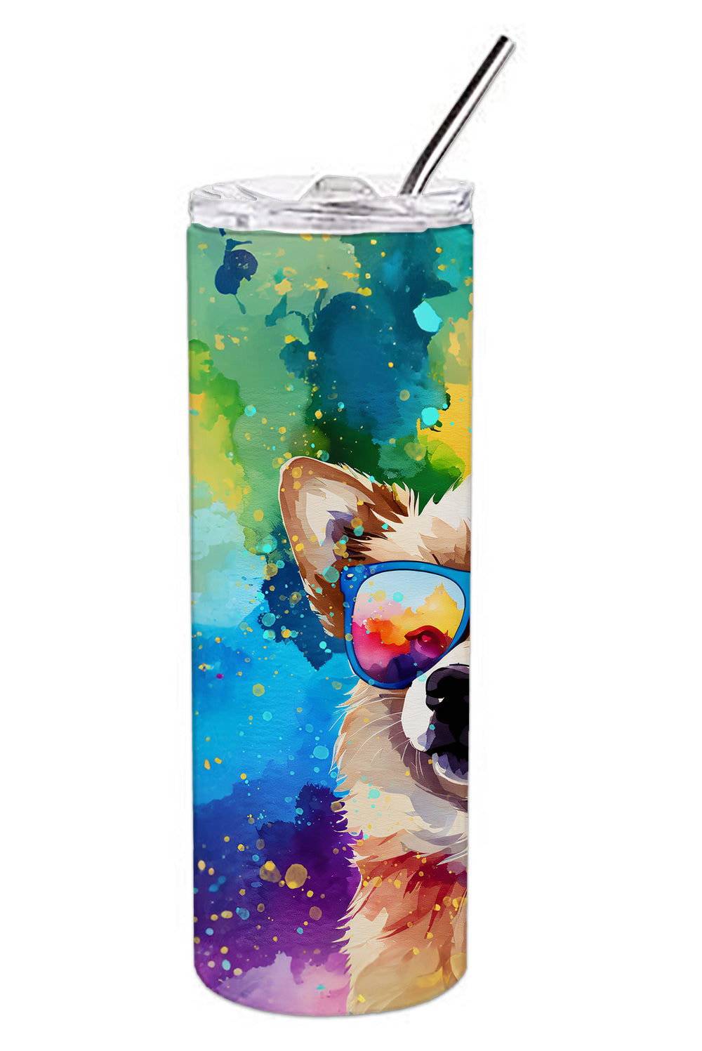 Pomeranian Hippie Dawg Stainless Steel Skinny Tumbler Vacuum Double Walled Reusable Insulated Tumbler Travel Cup for Coffee Cocktails Gift with Lid, 20 oz - Renee Lane Company