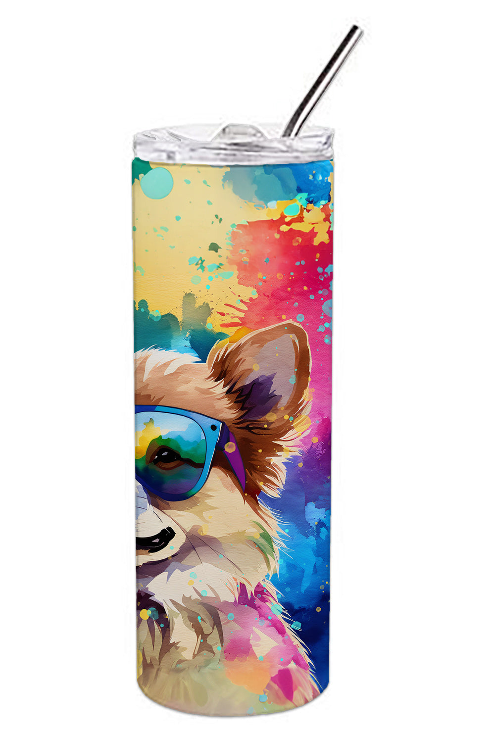 Pomeranian Hippie Dawg Stainless Steel Skinny Tumbler Vacuum Double Walled Reusable Insulated Tumbler Travel Cup for Coffee Cocktails Gift with Lid, 20 oz - Renee Lane Company